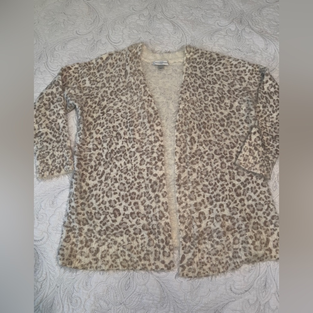 Christopher and Banks, fuzzy eyelash animal print cardigan. Large. Classy.